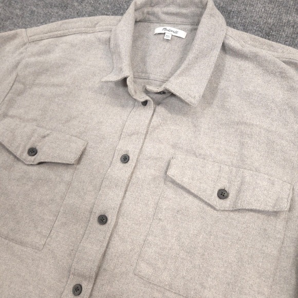 Madewell Flannel Shirt Womens XXL Light Gray Flap Pocket Oversized Ex Boyfriend - Picture 2 of 9
